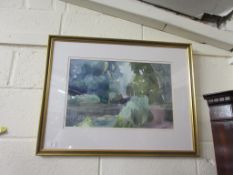 FRAMED WATERCOLOUR, ABSTRACT LANDSCAPE, SIGNED E CARSON ?