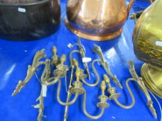 SET OF SIX BRASS WALL SCONCES, EACH APPROX 24CM