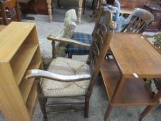 EARLY 20TH CENTURY ARTS AND CRAFTS STYLE RUSH SEATED LADDER BACK CHAIR, HEIGHT APPROX 109CM