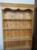 WAXED PINE BOOKSHELF, WIDTH APPROX 92CM MAX