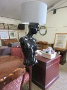 UNUSUAL UPCYCLED LAMP STANDARD FORMED AS A FEMALE TORSO RAISED ON A MAHOGANY BASE, HEIGHT APPROX