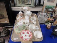 TRAY CONTAINING VARIOUS FLORAL DECORATED TEA WARES INCLUDING QUEEN ANNE ETC