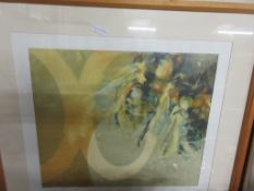 LARGE FRAMED ABSTRACT PRINT AFTER C ELVIN, FRAME WIDTH APPROX 76CM