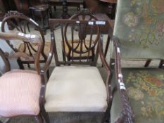 REGENCY STYLE CARVER CHAIR WITH REEDED AND CARVED COLUMNS TO BACK, WIDTH APPROX 56CM MAX