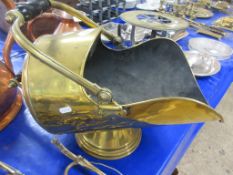 BRASS COAL HELMET TOGETHER WITH A QUANTITY OF VINTAGE CASTERS