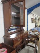 CARVED MAHOGANY MIRROR BACK SIDEBOARD WITH GLAZED DISPLAY CABINET ABOVE, MAX WIDTH APPROX 110CM