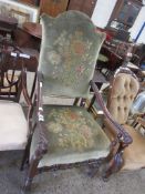 LARGE UPHOLSTERED CARVED HALL CHAIR, 19TH CENTURY, HEIGHT APPROX 132CM