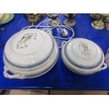 TWO SIMILAR KEELING GILT DECORATED TUREENS, LARGER APPROX 28CM