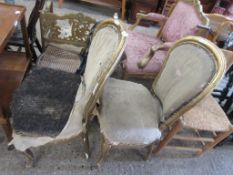 PAIR OF 19TH CENTURY GILT GESSO FRAMED CHAIRS, UPHOLSTERY A/F, APPROX 95CM HIGH