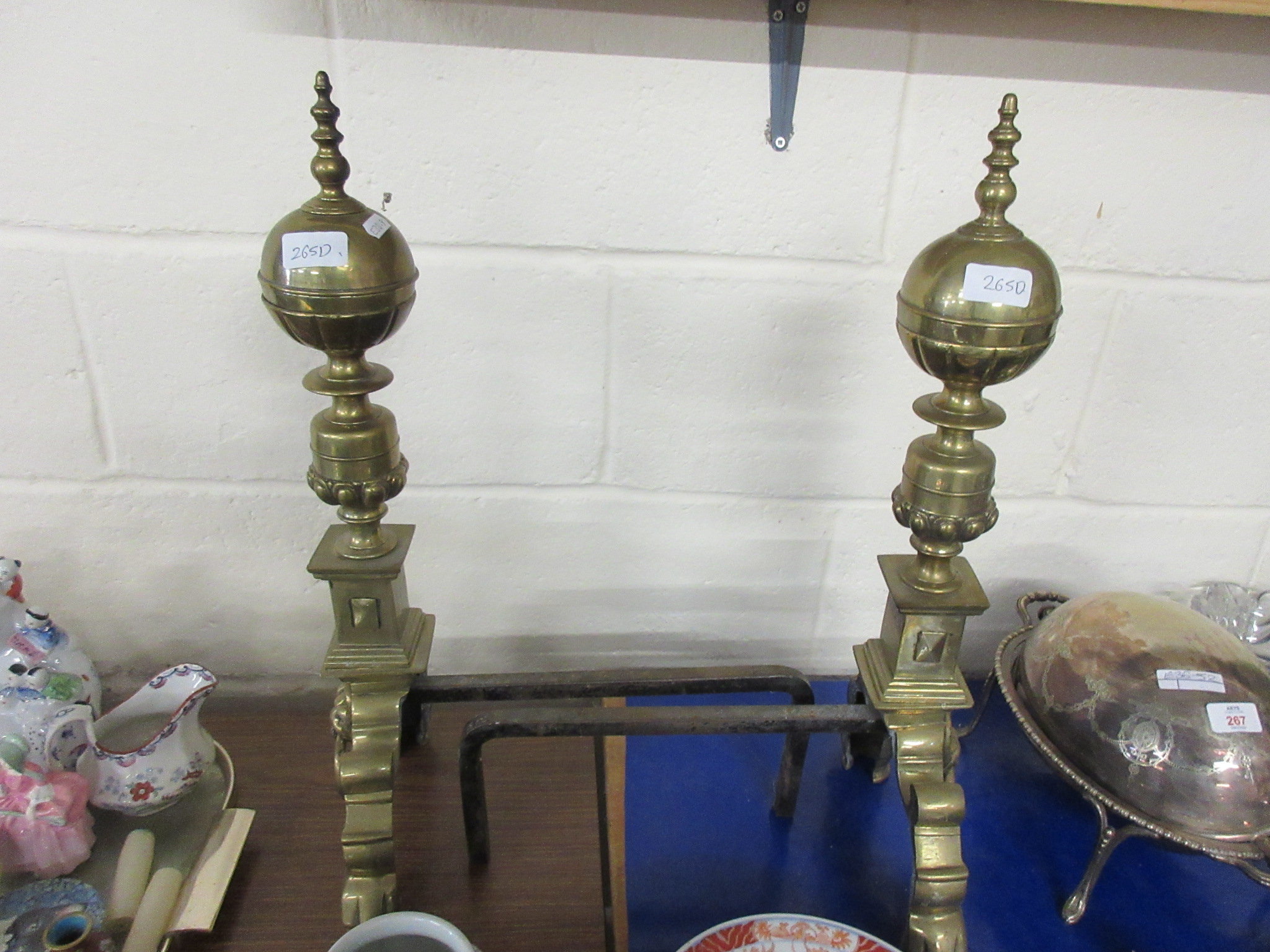 PAIR OF LARGE BRASS FIRE DOGS, HEIGHT APPROX 61CM
