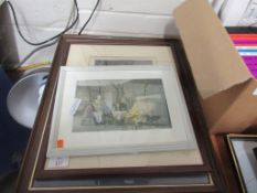 WATERCOLOUR, SIGNED BRIAN HAYES, DEPICTING A SUFFOLK HARBOUR SCENE PLUS TWO FURTHER FRAMED PRINTS