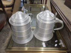 PAIR OF LARGE ALUMINIUM LIDDED STEINS, HEIGHT APPROX 26CM