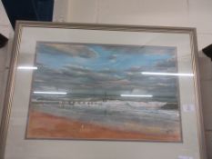 FRAMED PASTEL, SIGNED D W BEAN 96 DEPICTING A COASTAL SCENE ENTITLED “SUNLIT ROLLERS MUNDESLEY”,