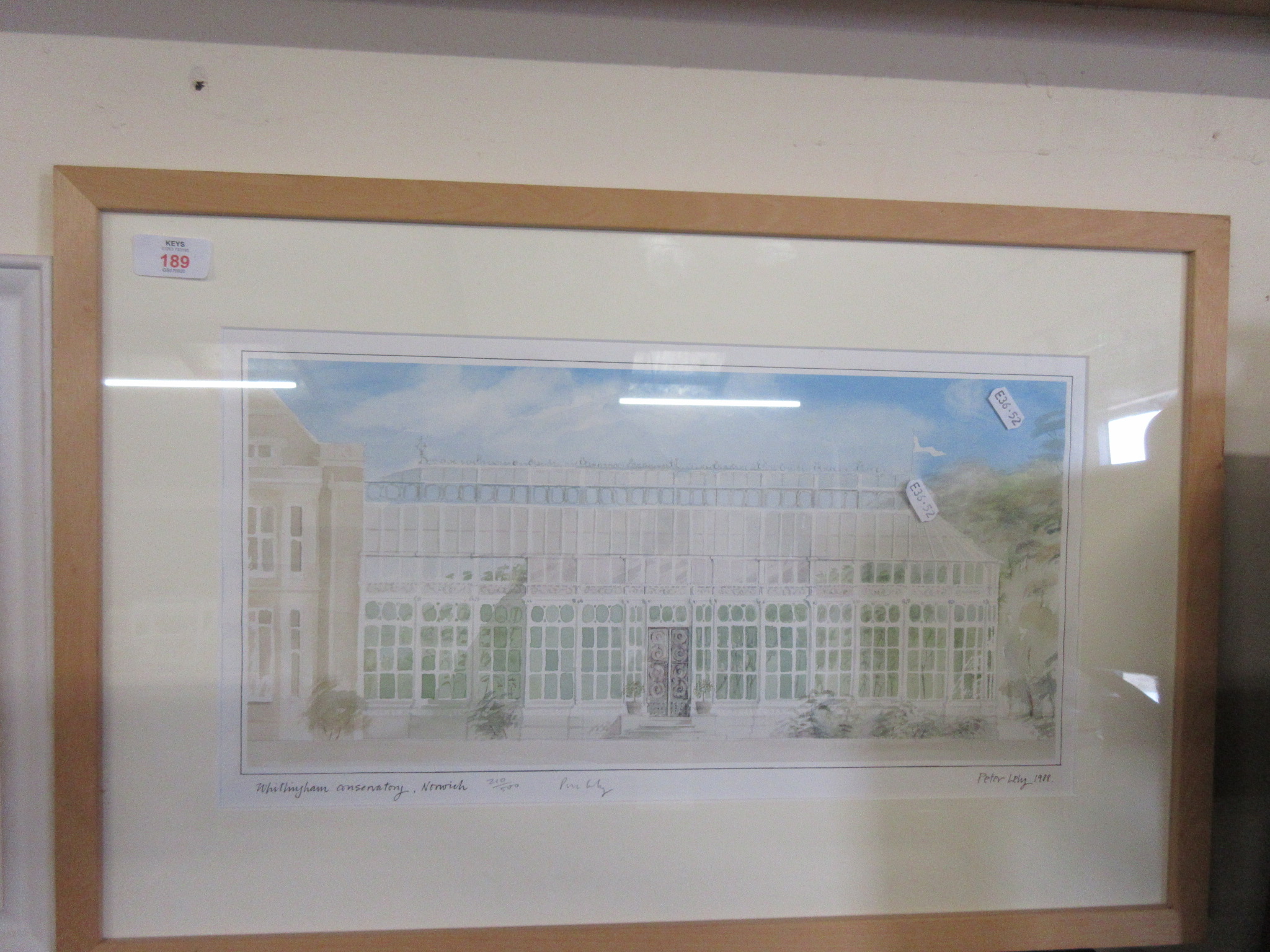 FRAMED ARCHITECTURAL INTEREST PRINT DEPICTING AND ENTITLED “WHITLINGHAM CONSERVATORY, NORWICH” BEING