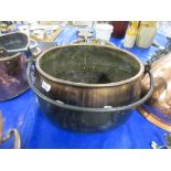 LARGE 19TH CENTURY OVAL COOKING POT OR CAULDRON, APPROX LENGTH 42CM