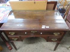 SMALL 19TH CENTURY MAHOGANY DRESSING TABLE OR BUREAU PLAT WITH POSSIBLY LATER BRASS RAIL, WIDTH