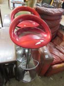 PAIR OF 1980S/90S MOULDED PLASTIC AND CHROME BAR STOOLS, HEIGHT APPROX 110CM