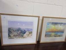 TWO FRAMED WATERCOLOURS, VARIOUS LANDSCAPES, WIDTH OF EACH FRAME APPROX 54CM