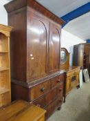 GOOD QUALITY 19TH CENTURY LINEN PRESS OVER THREE DRAWERS RAISED ON BUN FEET, MAX WIDTH APPROX 125CM