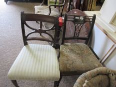 PAIR OF EDWARDIAN UPHOLSTERED DINING CHAIRS, HEIGHT OF EACH APPROX 87CM