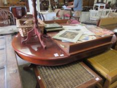 GOOD QUALITY REPRODUCTION MAHOGANY OVAL EXTENDING DINING TABLE TOGETHER WITH ADDITIONAL LEAF, LENGTH