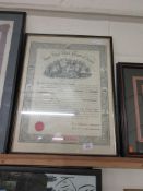 FRAMED CERTIFICATE FOR THE GRAND ROYAL BLACK CHAPTER OF IRELAND DATED 1906 TO A SIR ROBERT MEADOWS