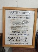 LARGE FRAMED AUCTION POSTER, WIDTH OF FRAME APPROX 69CM