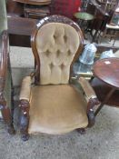 VICTORIAN MAHOGANY BUTTON BACK NURSING CHAIR, HEIGHT APPROX 94CM