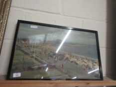 FRAMED 1950S/60S COLOURED PHOTOGRAPH OF THE BEACH AT GORLESTON, TOGETHER WITH SIMILAR OF THE RIVER
