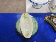 CLARICE CLIFF SWEETCORN DISH TOGETHER WITH THREE CLARICE CLIFF “BIZARRE” PLATES