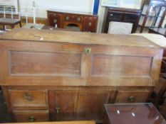 UNUSUAL COUNTRY STYLE FALL FRONT BUREAU WITH FITTED INTERIOR, WIDTH APPROX 129CM