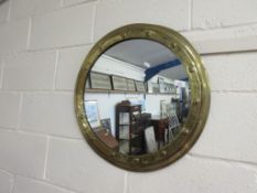 BRASS FRAMED CIRCULAR WALL MIRROR, DIAM APPROX 58CM