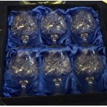 Set of six Bohemian crystal brandy glasses in original box