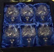 Set of six Bohemian crystal brandy glasses in original box