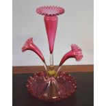 Victorian cranberry glass epergne, 40cm high