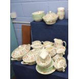 Extensive Minton dinner service in the Haddon Hall pattern, comprising two tureens, various soup