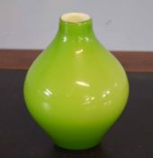 Green glass bulbous shaped vase, 16cm high