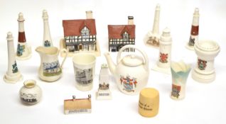 Collection of Goss crested wares including a number of lighthouses: Chicken Rock Lighthouse, Isle of