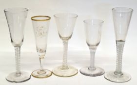 Group of 18th century glasses including two ale glasses with air twist and central gauze, further