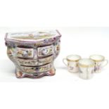 Continental pottery jewellery box, the top decorated with a couple in a landscape scene, the