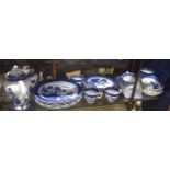 Extensive collection of Booth's Real Old Willow tea wares and dinner plates including 6 cups and