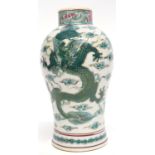 Oriental vase decorated in famille vert palette with a dragon chasing the flaming pearl