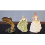 Group of two Doulton figures, and a Beswick model of a trout