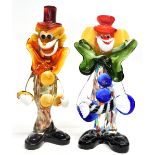 Two models of Murano clowns decorated in various bright colours in typical fashion (2), largest 26cm