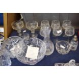 Extensive collection of cut glass wares including two bowls, set of six wine glasses, two rummers