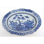 18th century Chinese export dish, blue and white decoration, 38cm long