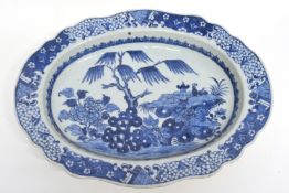 18th century Chinese export dish, blue and white decoration, 38cm long