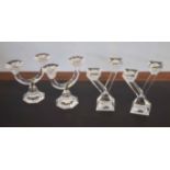 Group of four glass candelabra manufactured by Villeroy & Boch, each candelabra with two branches