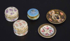 Group of late 19th century porcelain miniature wares including a Royal Crown Derby saucer with an