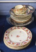 Group of English ceramics including 6 mid-19th century Derby dinner plates, New Hall cup and saucer,